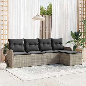 vidaXL Tuin Sofa Set 5 pcs Lichtgrijs poly rattan, Verzenden, Nieuw, Rotan, 5 zitplaatsen