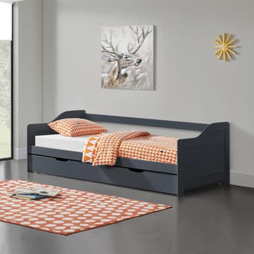 Bedbank tienerbed met onderschuifbed icl. matrassen donkergr, Huis en Inrichting, Verzenden, Nieuw