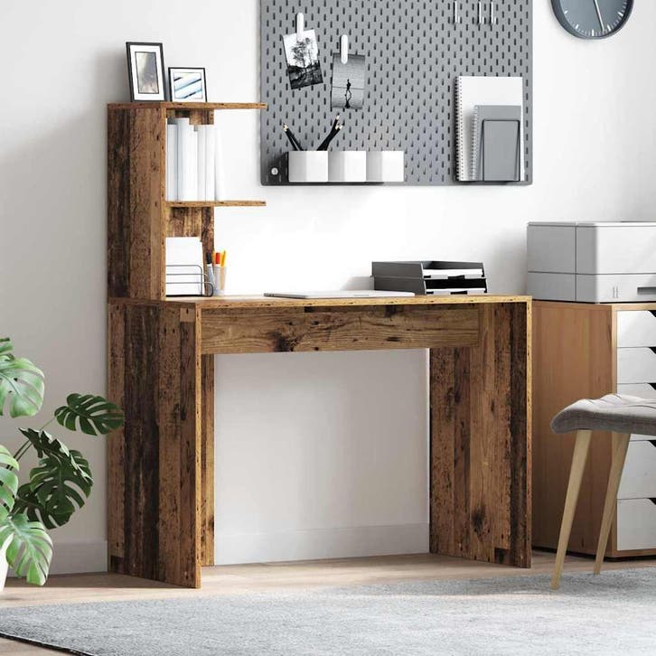 vidaXL Bureau met plank Oud Hout 102 x 50 x 124 cm Bewerkt, Huis en Inrichting, Bureaus, Nieuw, Verzenden