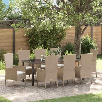 vidaXL Tuin eettafelset 9 st Beige poly rattan, Verzenden, Nieuw, Rotan, Meer dan 8 zitplaatsen