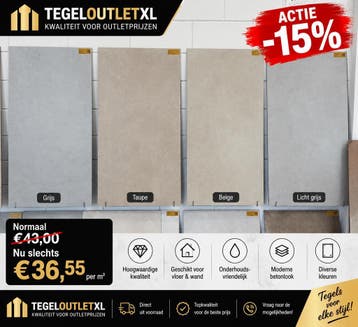 ACTIE -15% | Betonlook Tegels Diverse Kleuren | €36,55/m², Nieuw