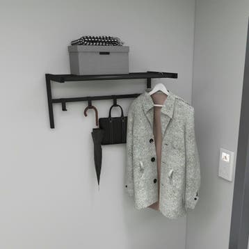 [en.casa] Wandkapstok Tolga met plank 32,5x69x34 cm zwart, Verzenden, Nieuw