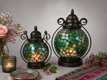 Lamp (2) - Glas, Metaal - Glazen lampen