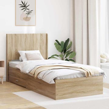 vidaXL Bedframe met opbergruimte en hoofdbord Sonoma Eiken, Huis en Inrichting, Slaapkamer | Bedden, Verzenden, Nieuw, Bruin, Hout