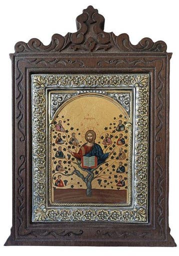 Icoon - Christus de ware wijnstok met de heiligen - Hout
