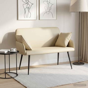 vidaXL Tweezitsbank met metalen poten 2-zits Crèmekleurig, Huis en Inrichting, Verzenden, Leer, Minder dan 150 cm, Nieuw