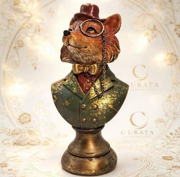 Beeldje - Busto Decorativo di Volpe in Resina con Monocolo e, Antiek en Kunst