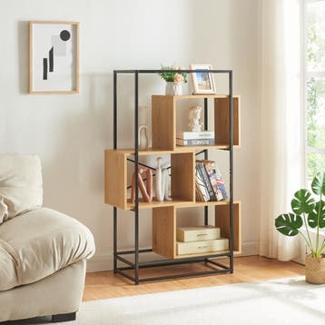 Boekenkast Rennebu open kast 126x80x33 cm zwart en eikenkleu, Verzenden, Nieuw