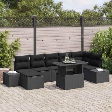 vidaXL Tuin Sofa Set 8 st Zwart poly rattan, Verzenden, Nieuw, Rotan, 8 zitplaatsen