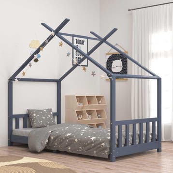 vidaXL Kinderbedframe massief grenenhout grijs 90x200 cm, Kinderen en Baby's, Kinderkamer | Bedden, Verzenden, Nieuw