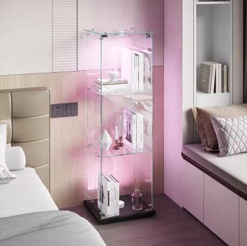 Houten Glazen Vitrinekast met LED Verlichting – 3 Lagen Mode, Verzenden, Nieuw