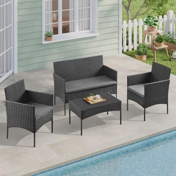 Luxe Rotan Tuinmeubelset: 2 Fauteuils, 1 Bank & Salontafel -, Tuin en Terras, Verzenden, Nieuw