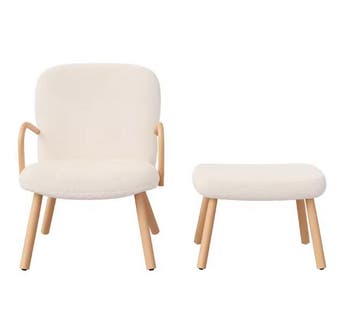 Loungestoel met Voetenbank – Kasjmier &amp; Houten Frame, Huis en Inrichting, Stoelen, Verzenden, Wit, Nieuw, Eén