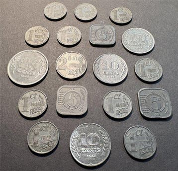 Nederland. Lot 18 zinken munten (1941-1943) (Zonder