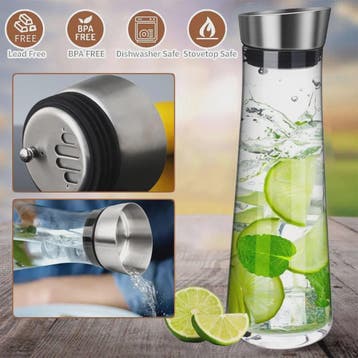 Stijlvolle Glazen Waterkan met Deksel - 1 Liter - Perfect vo, Antiek en Kunst, Verzenden