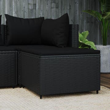 vidaXL Voetensteun met kussen poly rattan zwart, Tuin en Terras, Verzenden, Nieuw