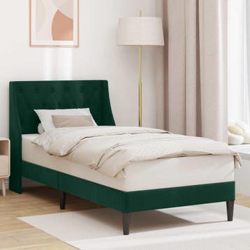 vidaXL Bedframe met hoofdeinde Donkergroen 80 x 200 cm, Eenpersoons, Verzenden, Nieuw, Stof