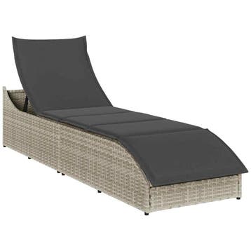 vidaXL Ligstoel inklapbaar kussen opbergruimte poly rattan, Verzenden, Nieuw