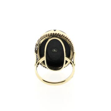 Antieke Victoriaanse goud met zilveren ring met onyx en d..., 18 tot 19, Gebruikt, Ophalen of Verzenden, Met edelsteen