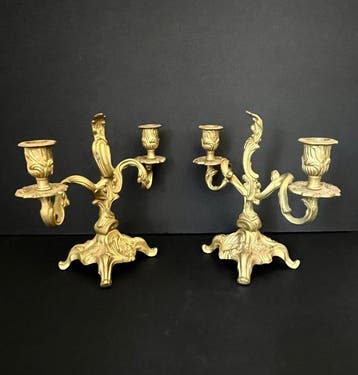 Kandelaber Paar kandelaars - Louis XV-stijl - verguld brons