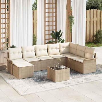 vidaXL Tuin Sofa Set met kussen 9 pcs Beige poly rattan, Verzenden, Nieuw, Rotan, Meer dan 8 zitplaatsen