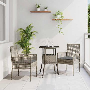 vidaXL Tuin eettafelset 3 st Grijs poly rattan, Verzenden, Nieuw, Rotan, 3 zitplaatsen