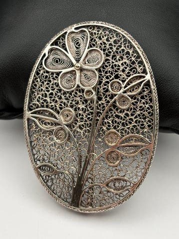 Zilver - Broche - Broche filigrain, Antiek en Kunst