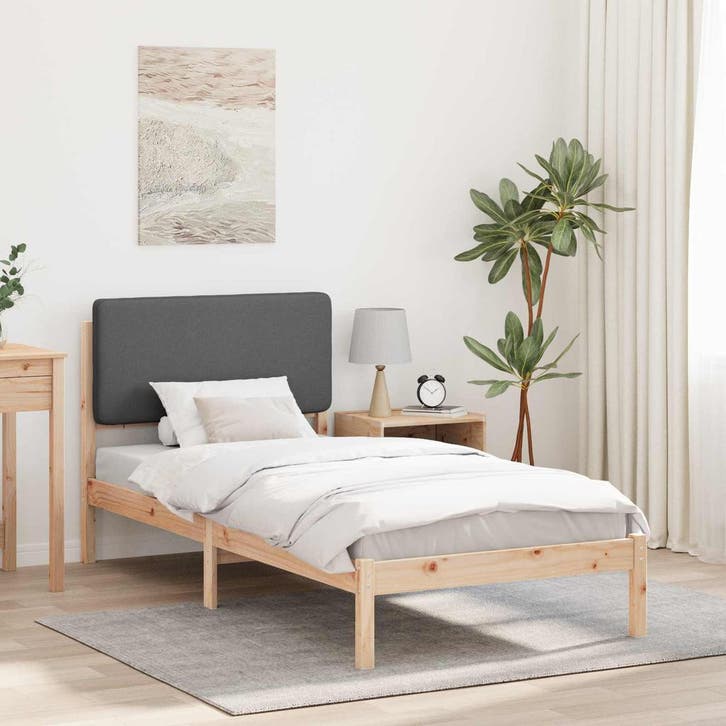 vidaXL Bedframe met Gevoerd Hoofdgedeelte Donkergrijs 80 x, Huis en Inrichting, Slaapkamer | Bedden, Grijs, Nieuw, Hout, Verzenden