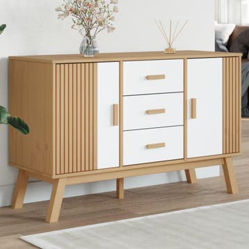 vidaXL Dressoir OLDEN 114x43x73,5 cm massief grenenhout wit, Huis en Inrichting, 100 tot 150 cm, Verzenden, Nieuw, Grenenhout