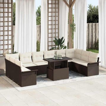 vidaXL Tuin Sofa Set 11 st Bruin Poly riet, Verzenden, Nieuw, Rotan, Meer dan 8 zitplaatsen