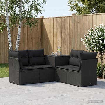 vidaXL Bankstel 5 st Zwart Poly Rattan en Staal, Verzenden, Nieuw