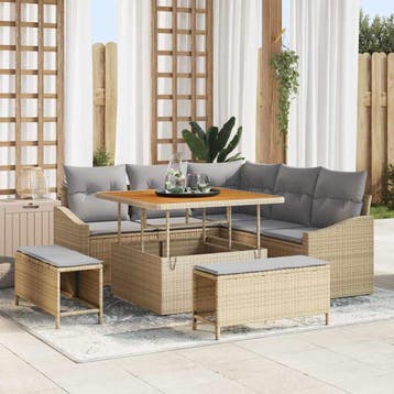 vidaXL Tuinbankenset 8 st Beige poly rattan, Verzenden, Nieuw, Rotan, 8 zitplaatsen