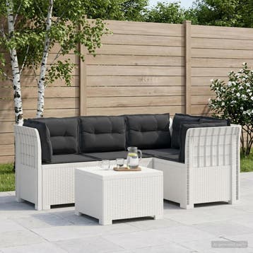vidaXL 4-Persoons Tuinbank met Kussens Rieten Look PP Wit, Verzenden, Nieuw