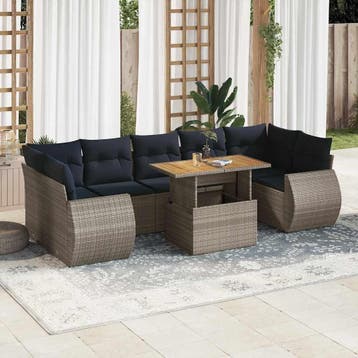 vidaXL 8-delige Loungeset met kussens poly rattan grijs, Verzenden, Nieuw, Loungeset