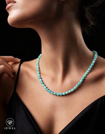 Amazoniet kralenketting - 925 sterling zilver goud verguld -, Antiek en Kunst
