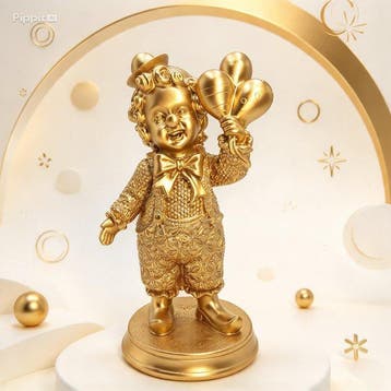 Beeldje - Statuina di Pagliaccio in Resina Dorata con