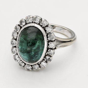 Ring - 18 karaat Witgoud Toermalijn - Diamant, Nieuw