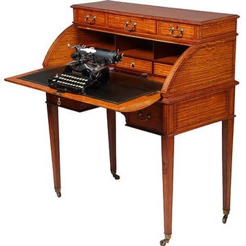 Satijnhouten damesbureau met inktpotjes en zeer fraai ingele, Antiek en Kunst, Ophalen of Verzenden