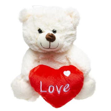 Pluche beer wit - 23 cm - knuffel met hartje - Valentijn, Kinderen en Baby's, Verzenden, Nieuw