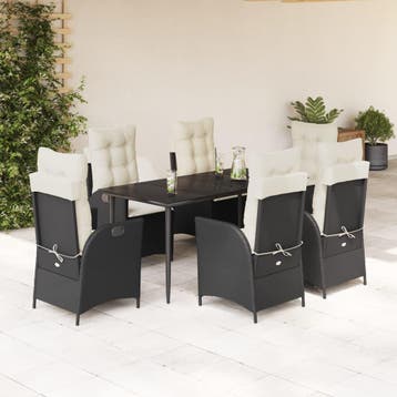 vidaXL 7-delige Tuinset met kussens poly rattan zwart, Tuin en Terras, Verzenden, Nieuw, Tuinset