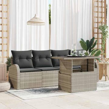 vidaXL Tuin Sofa Set 5 st Lichtgrijs Poly Rattan, Verzenden, Nieuw, 5 zitplaatsen