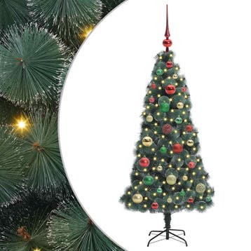 vidaXL Kunstmatige Voorverlichte Kerstboom met Ballenset, Verzenden, Nieuw