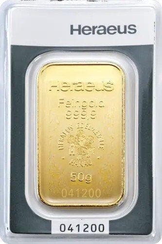 50 gram - Goud .999 - Heraeus - Verzegeld en met certificaat