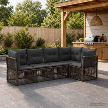 vidaXL Tuinbankenset 5 st Grijs poly rattan, Verzenden, Nieuw, 5 zitplaatsen