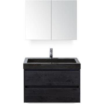 Dante Badmeubelset 80 cm - Black Oak - Wastafel Hardsteen, Ophalen of Verzenden, Nieuw