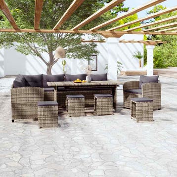vidaXL 7-delige Loungeset met kussens poly rattan grijs, Verzenden, Nieuw, Meer dan 8 zitplaatsen, Loungeset