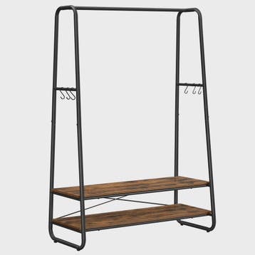 VASAGLE Kledingrek met 2 Houten Planken en 6 Haken - 100x45x, Verzenden, Nieuw