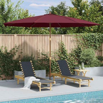 vidaXL Parasol met houten paal 350 cm bordeauxrood, Verzenden, Nieuw, 2 tot 3 meter