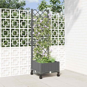 vidaXL Tuinplantbak met schutting en wielen Lichtgrijs PP, Verzenden, Nieuw, Minder dan 60 cm