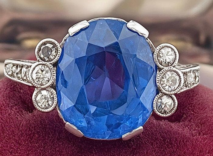 Ring Platina Saffier - Diamant, Sieraden, Tassen en Uiterlijk, Ringen